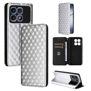 For Redmi K70 Ultra Cubic Grid Texture Flip Leather Phone Case(Silver)