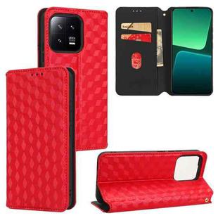 For Xiaomi 13 Cubic Grid Texture Flip Leather Phone Case(Red)