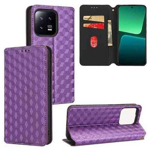 For Xiaomi 13 Cubic Grid Texture Flip Leather Phone Case(Purple)