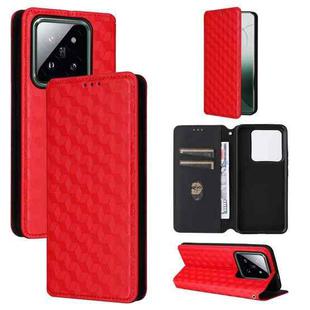 For Xiaomi 14 Pro Cubic Grid Texture Flip Leather Phone Case(Red)