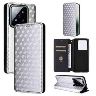 For Xiaomi 14 Pro Cubic Grid Texture Flip Leather Phone Case(Silver)