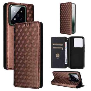 For Xiaomi 14 Pro Cubic Grid Texture Flip Leather Phone Case(Brown)