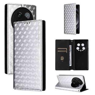 For Xiaomi 14 Ultra Cubic Grid Texture Flip Leather Phone Case(Silver)