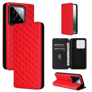 For Xiaomi 14 Cubic Grid Texture Flip Leather Phone Case(Red)