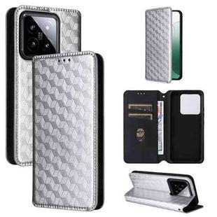 For Xiaomi 14 Cubic Grid Texture Flip Leather Phone Case(Silver)