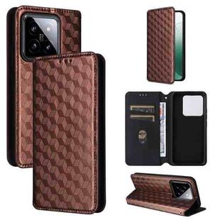 For Xiaomi 14 Cubic Grid Texture Flip Leather Phone Case(Brown)