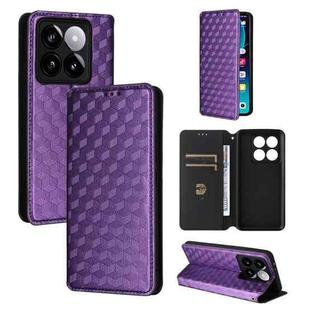 For Xiaomi 14T Pro Cubic Grid Texture Flip Leather Phone Case(Purple)