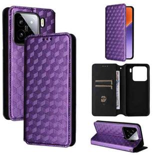 For Xiaomi 15 Cubic Grid Texture Flip Leather Phone Case(Purple)
