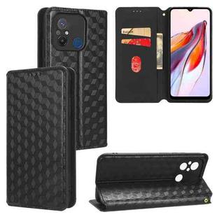 For Xiaomi Poco C55 / Redmi 12C Cubic Grid Texture Flip Leather Phone Case(Black)