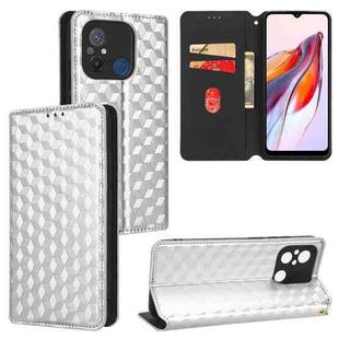 For Xiaomi Poco C55 / Redmi 12C Cubic Grid Texture Flip Leather Phone Case(Silver)