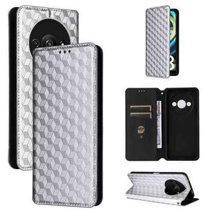 For Xiaomi Poco C61 / Redmi A3 Cubic Grid Texture Flip Leather Phone Case(Silver)