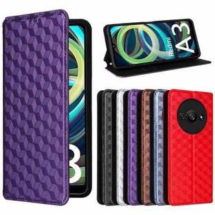 For Xiaomi Poco C61 / Redmi A3 Cubic Grid Texture Flip Leather Phone Case(Purple)