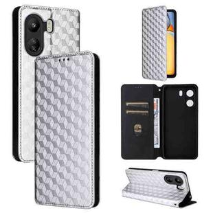 For Xiaomi Poco C65 4G / Redmi 13C 4G Cubic Grid Texture Flip Leather Phone Case(Silver)