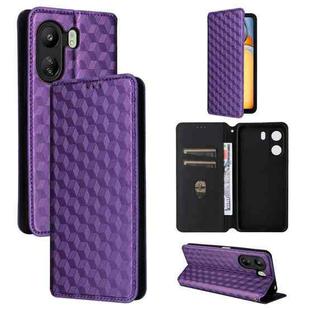 For Xiaomi Poco C65 4G / Redmi 13C 4G Cubic Grid Texture Flip Leather Phone Case(Purple)