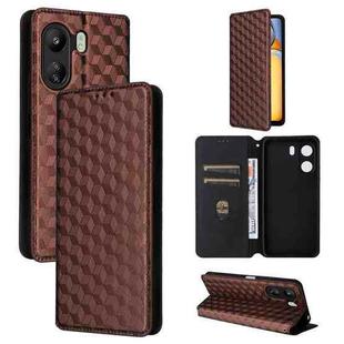 For Xiaomi Poco C65 4G / Redmi 13C 4G Cubic Grid Texture Flip Leather Phone Case(Brown)