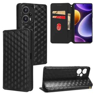 For Xiaomi Poco F5 5G / Redmi Note 12 Turbo 5G Cubic Grid Texture Flip Leather Phone Case(Black)