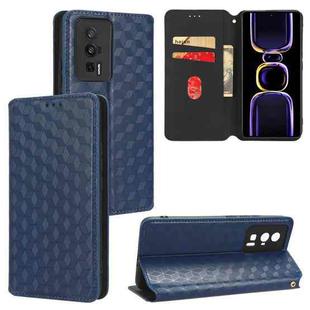 For Xiaomi Poco F5 Pro 5G Cubic Grid Texture Flip Leather Phone Case(Blue)