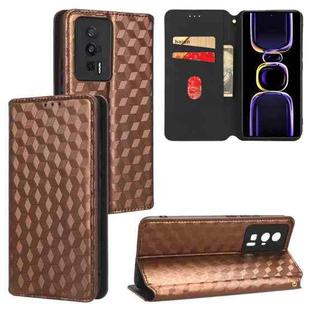 For Xiaomi Poco F5 Pro 5G Cubic Grid Texture Flip Leather Phone Case(Brown)