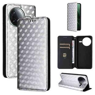 For Xiaomi Poco F7 Pro / F7 Ultra Cubic Grid Texture Flip Leather Phone Case(Silver)