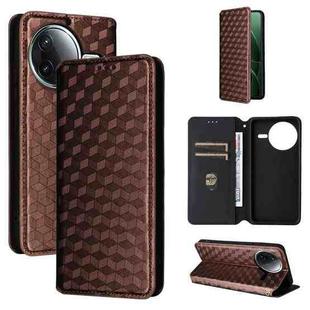 For Xiaomi Poco F7 Pro / F7 Ultra Cubic Grid Texture Flip Leather Phone Case(Brown)