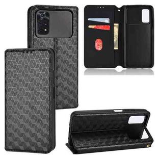For Xiaomi Poco M4 Pro 4G Cubic Grid Texture Flip Leather Phone Case(Black)