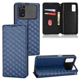 For Xiaomi Poco M4 Pro 4G Cubic Grid Texture Flip Leather Phone Case(Blue)