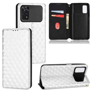 For Xiaomi Poco M4 Pro 4G Cubic Grid Texture Flip Leather Phone Case(Silver)