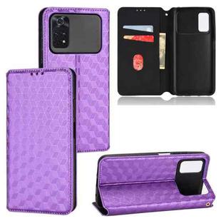 For Xiaomi Poco M4 Pro 4G Cubic Grid Texture Flip Leather Phone Case(Purple)