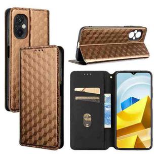 For Xiaomi Poco M5 4G Cubic Grid Texture Flip Leather Phone Case(Brown)