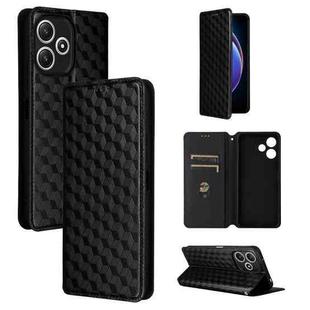 For Xiaomi Poco M6 Pro 5G / Redmi 12 5G Cubic Grid Texture Flip Leather Phone Case(Black)