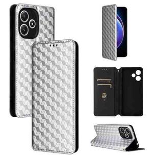 For Xiaomi Poco M6 Pro 5G / Redmi 12 5G Cubic Grid Texture Flip Leather Phone Case(Silver)