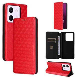 For Xiaomi Poco M7 Pro 5G Cubic Grid Texture Flip Leather Phone Case(Red)
