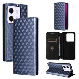 For Xiaomi Poco M7 Pro 5G Cubic Grid Texture Flip Leather Phone Case(Blue)