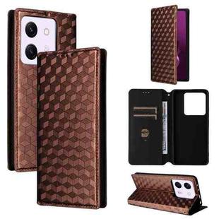 For Xiaomi Poco M7 Pro 5G Cubic Grid Texture Flip Leather Phone Case(Brown)