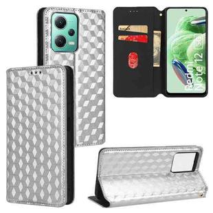 For Xiaomi Poco X5 5G Cubic Grid Texture Flip Leather Phone Case(Silver)