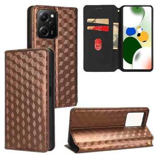 For Xiaomi Poco X5 Pro 5G Cubic Grid Texture Flip Leather Phone Case(Brown)