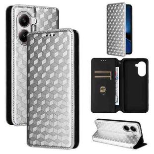 For Xiaomi Poco X7 Pro 5G / Redmi Turbo 4 5G Cubic Grid Texture Flip Leather Phone Case(Silver)
