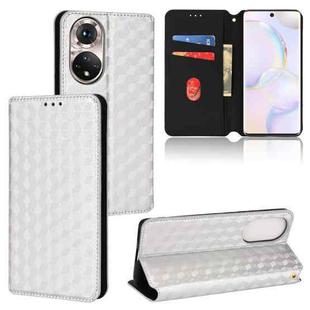 For Honor 50 Cubic Grid Texture Flip Leather Phone Case(Silver)