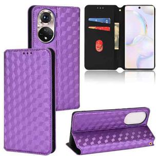 For Honor 50 Cubic Grid Texture Flip Leather Phone Case(Purple)