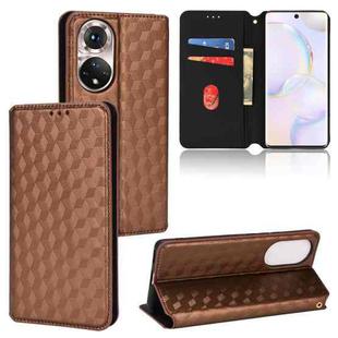 For Honor 50 Cubic Grid Texture Flip Leather Phone Case(Brown)