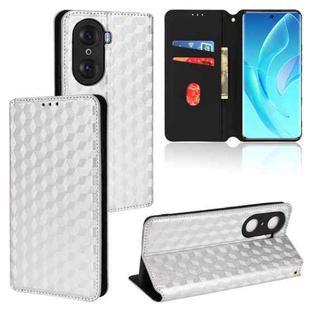 For Honor 60 Pro Cubic Grid Texture Flip Leather Phone Case(Silver)