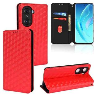 For Honor 60 Cubic Grid Texture Flip Leather Phone Case(Red)