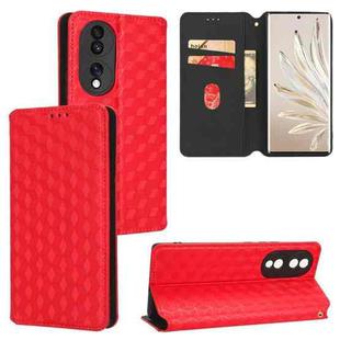For Honor 70 Cubic Grid Texture Flip Leather Phone Case(Red)