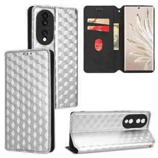 For Honor 70 Cubic Grid Texture Flip Leather Phone Case(Silver)