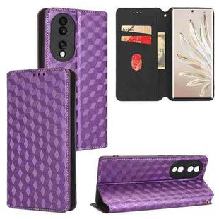 For Honor 70 Cubic Grid Texture Flip Leather Phone Case(Purple)