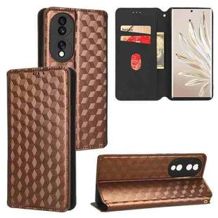 For Honor 70 Cubic Grid Texture Flip Leather Phone Case(Brown)