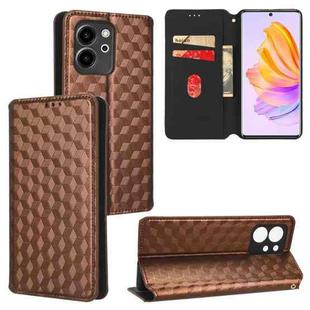 For Honor 80 SE 5G Cubic Grid Texture Flip Leather Phone Case(Brown)