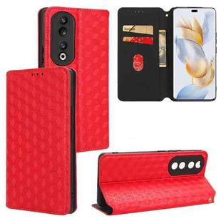 For Honor 90 Cubic Grid Texture Flip Leather Phone Case(Red)