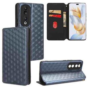 For Honor 90 Cubic Grid Texture Flip Leather Phone Case(Blue)