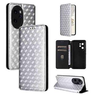 For Honor 100 Pro 5G Cubic Grid Texture Flip Leather Phone Case(Silver)
